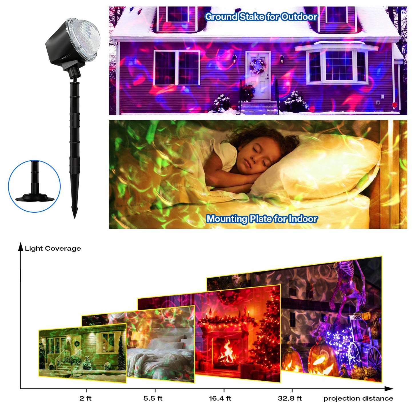 Christmas Ocean Wave Projector Light Outdoor，Halloween Water Effect Lamp