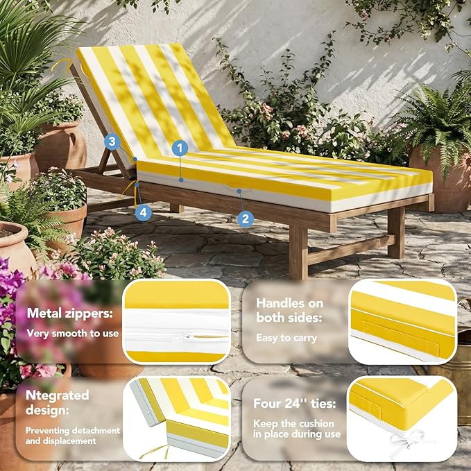 L'AGRATY Outdoor Lounge Chaise Cushion: 72x21x3 Inch Waterproof Lounge Chair