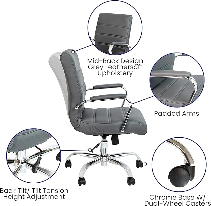 Flash Furniture Whitney Mid-Back Swivel LeatherSoft Desk Chair