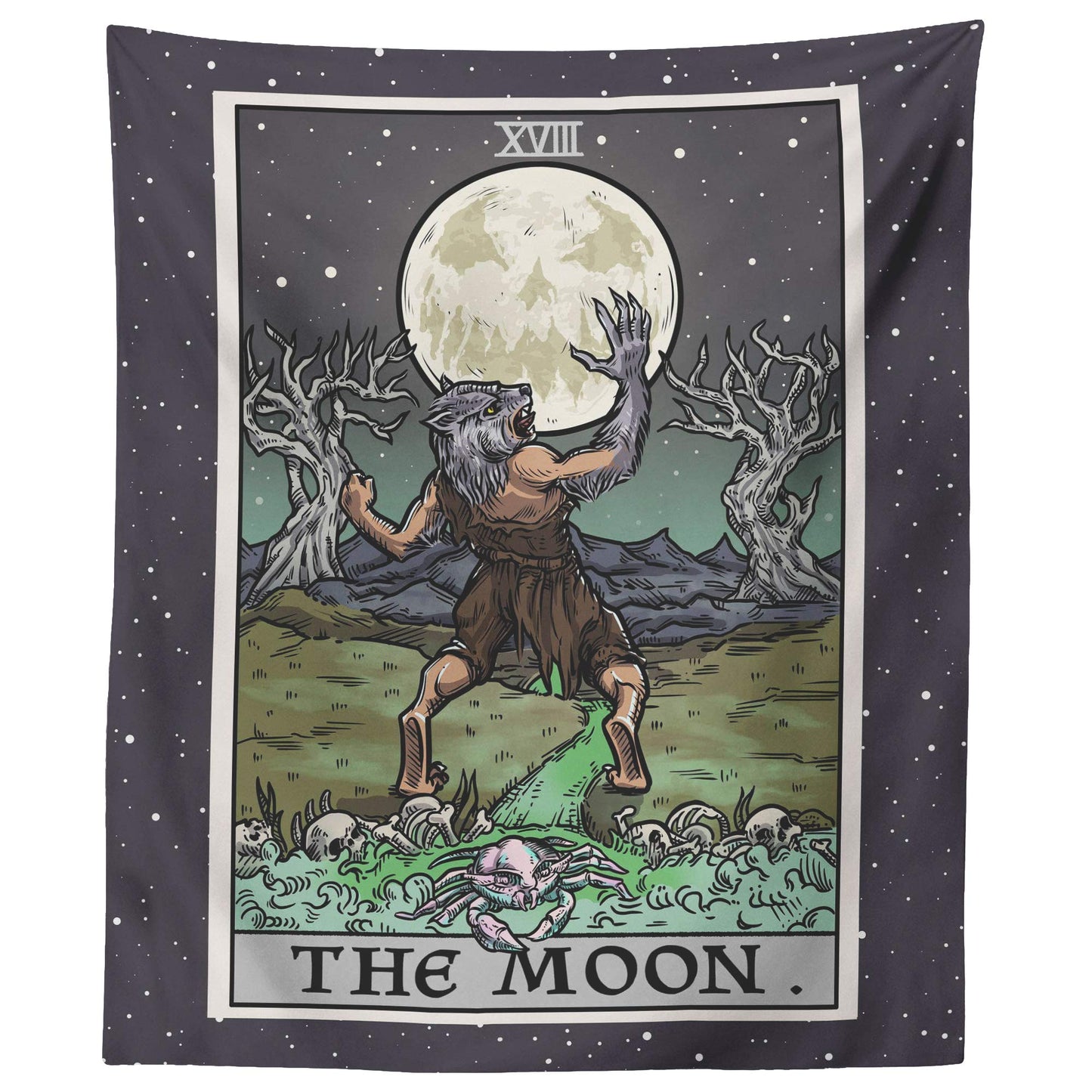 The Moon Tarot Card Tapestry - Werewolf - Gothic Halloween Home Decor Wall Hanging (60" x 50")