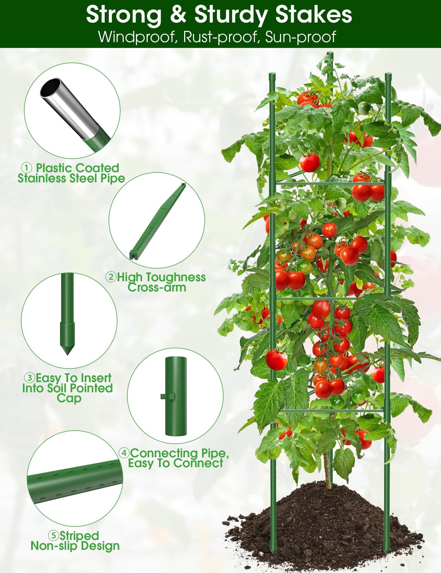 Tomato Cages,6 Pack MQJIAZHI 51.2inch Adjustable - Rust-Proof Tool-Free Trellis for Raised Garden Bed & Climbing Plants