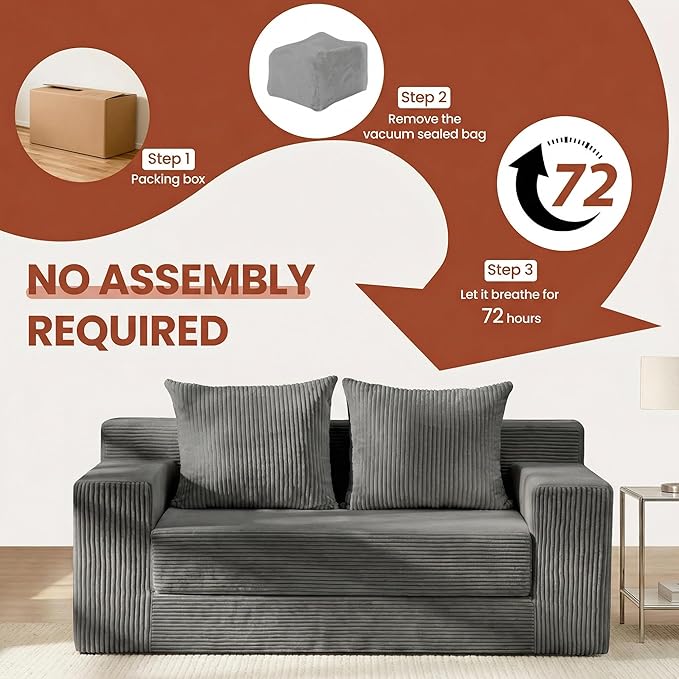 Convertible 5 in 1 Futon Sofa Bed Full Size, Corduroy Boneless Couch Sleeper