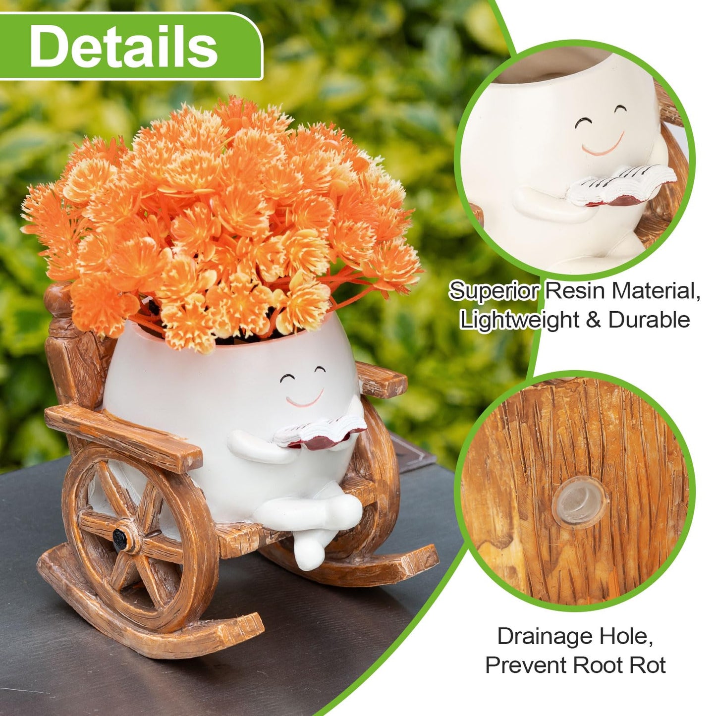 MUZZIOU Smiley Face Planter Pots, Cute Rocking Chair Pot for Plants, Funny Flower Pot for Succulents with Drainage Hole Indoor & Outdoor, Gift Ideal for Lover Mother Grandma Friends(Rocking Chair Pot)