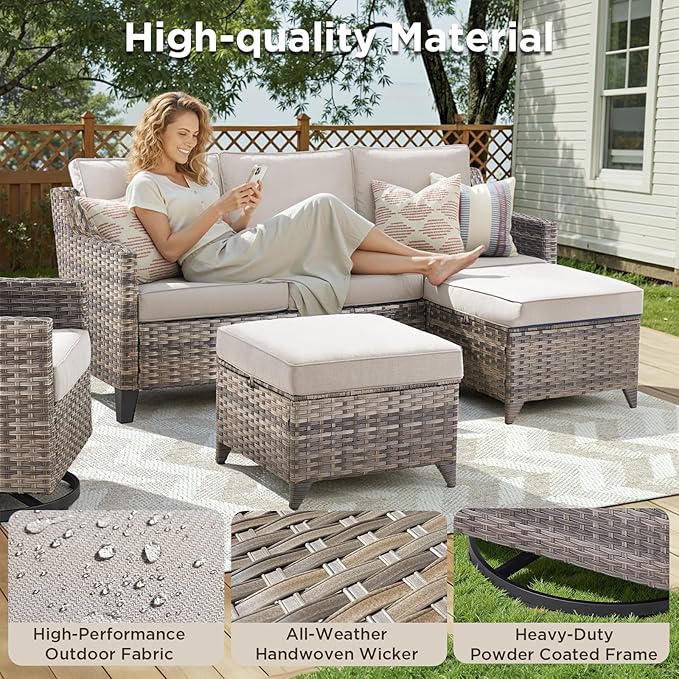 5 Pieces Outdoor Furniture-High Back Outdoor Wicker Couch Patio Chairs Set of 2
