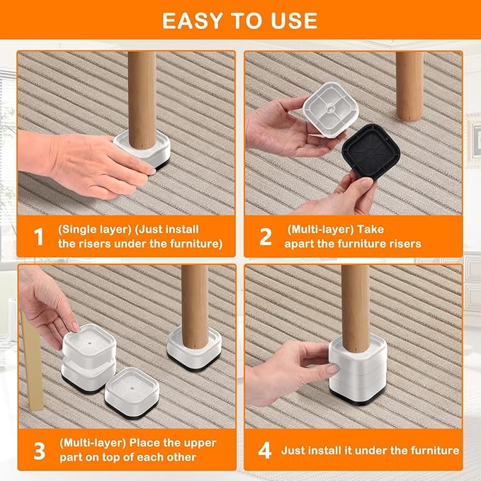 shouwuhho 24 Pack Furniture Risers Adjustable Bed Risers Heavy Duty Lifts