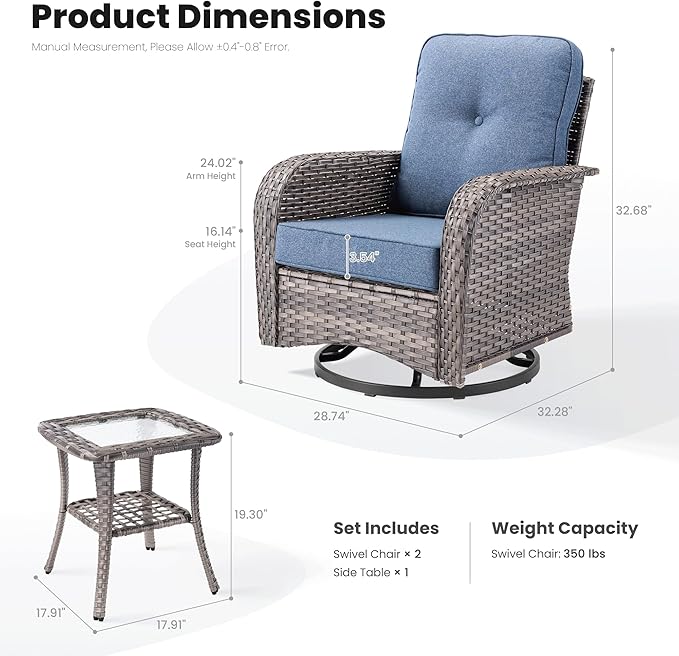 ovios 3-Piece Patio Furniture Set, Outdoor Wicker Sofa
