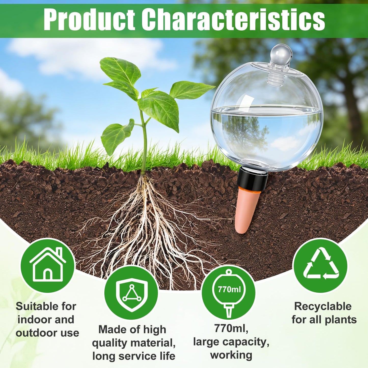 26 oz Extra Large Plant Self Watering Globes Top Fill - Upgraded Plastic Water Bulbs, Slow Release Terracotta Self Watering Planter Insert, Plant Watering Devices System, Water Spikes Stakes, 2 Pack