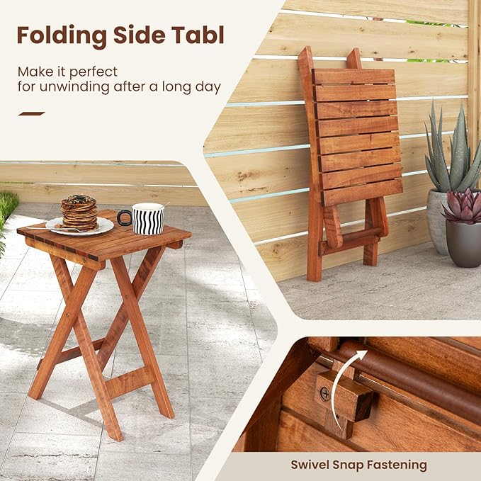 Tangkula 3-Piece Outdoor Poplar Wood Rocking Bistro Set, High Back Front Porch