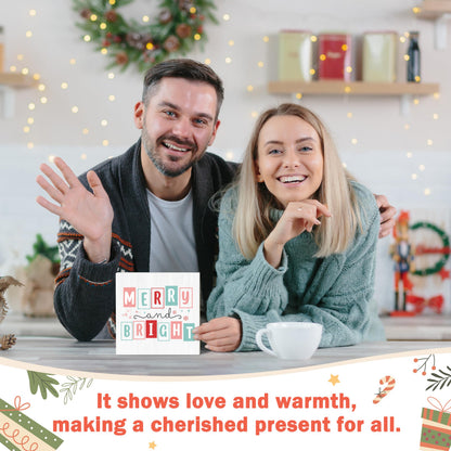 OXRUN Christmas Table Decorations, Merry and Bright Wooden Box Sign Decorative, Xmas Holiday Gifts for Women Men Home Office Shelf Decor 6 x 6 Inches - F09
