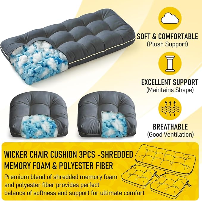 1 MIDDLE ONE Wicker Chair Cushions 3 Pieces Set