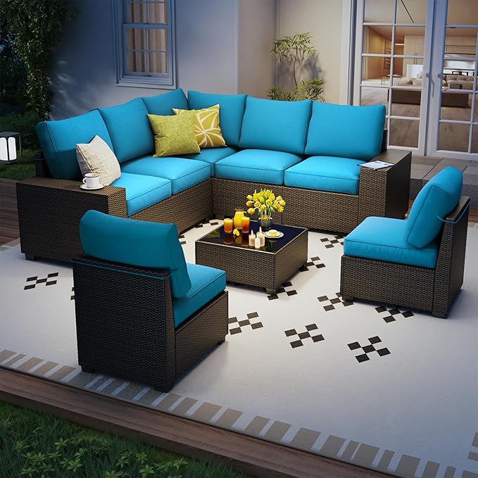 8 Piece Outdoor Patio Furniture Set, Outdoor Sectional Furniture, Rattan &