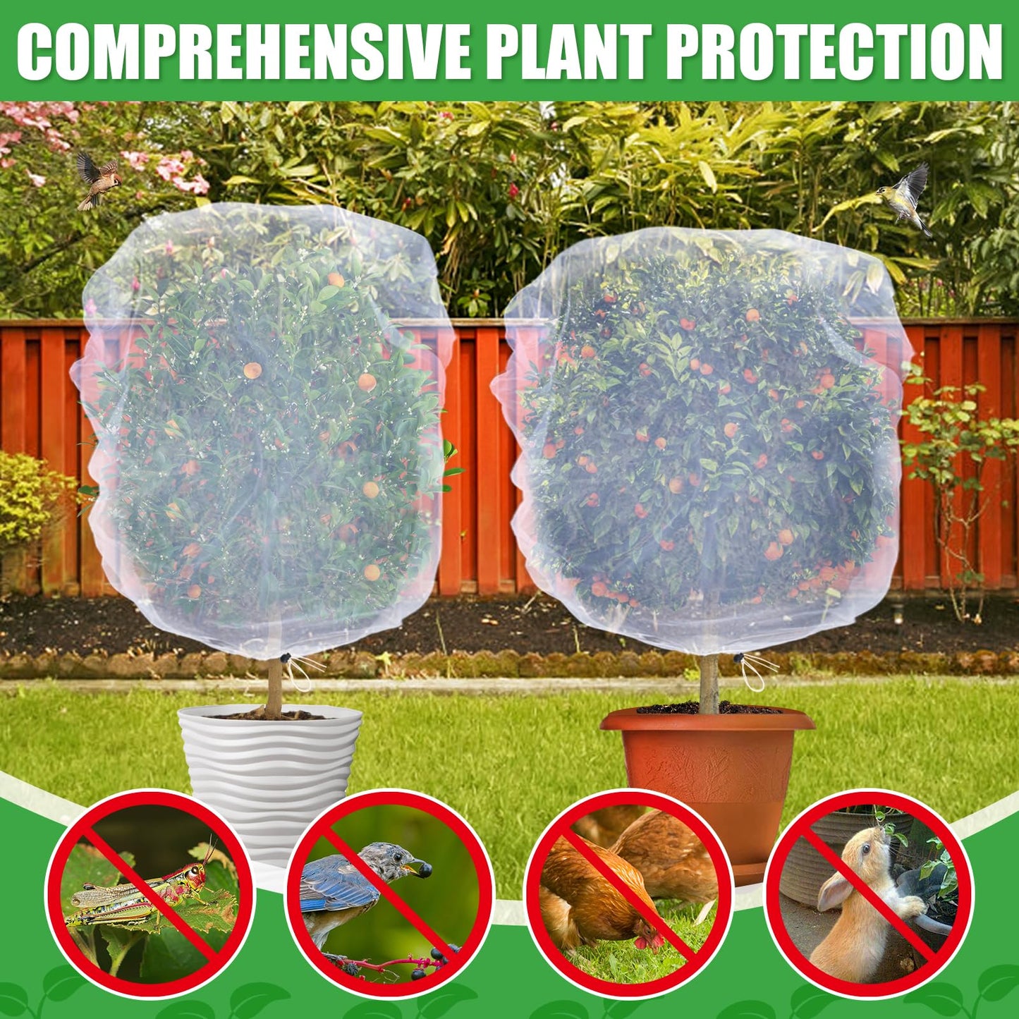 6 Pack Insect Bird Netting Cover - 4x5FT Garden Netting Blueberry Bushes Plant Covers with Drawstring, Fine Mesh Fruit Tree Net for Protecting Lemon Orange Large Plants from Barrier Squirrel Deer