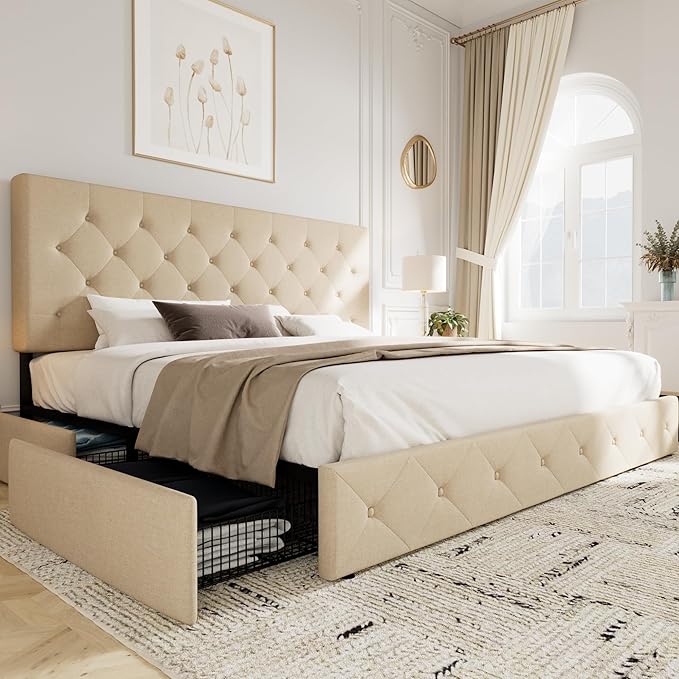Allewie Upholstered King Size Platform Bed Frame