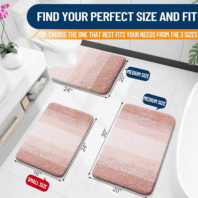 OLANLY Bathroom Runner Rugs Mat 44x24, Extra Soft Absorbent Microfiber Bath Rugs, Rubber Backing, Quick Dry, Washable Long Bath Mats for Bathroom Floor, Tub and Shower, Home Decor Accessories, Peach