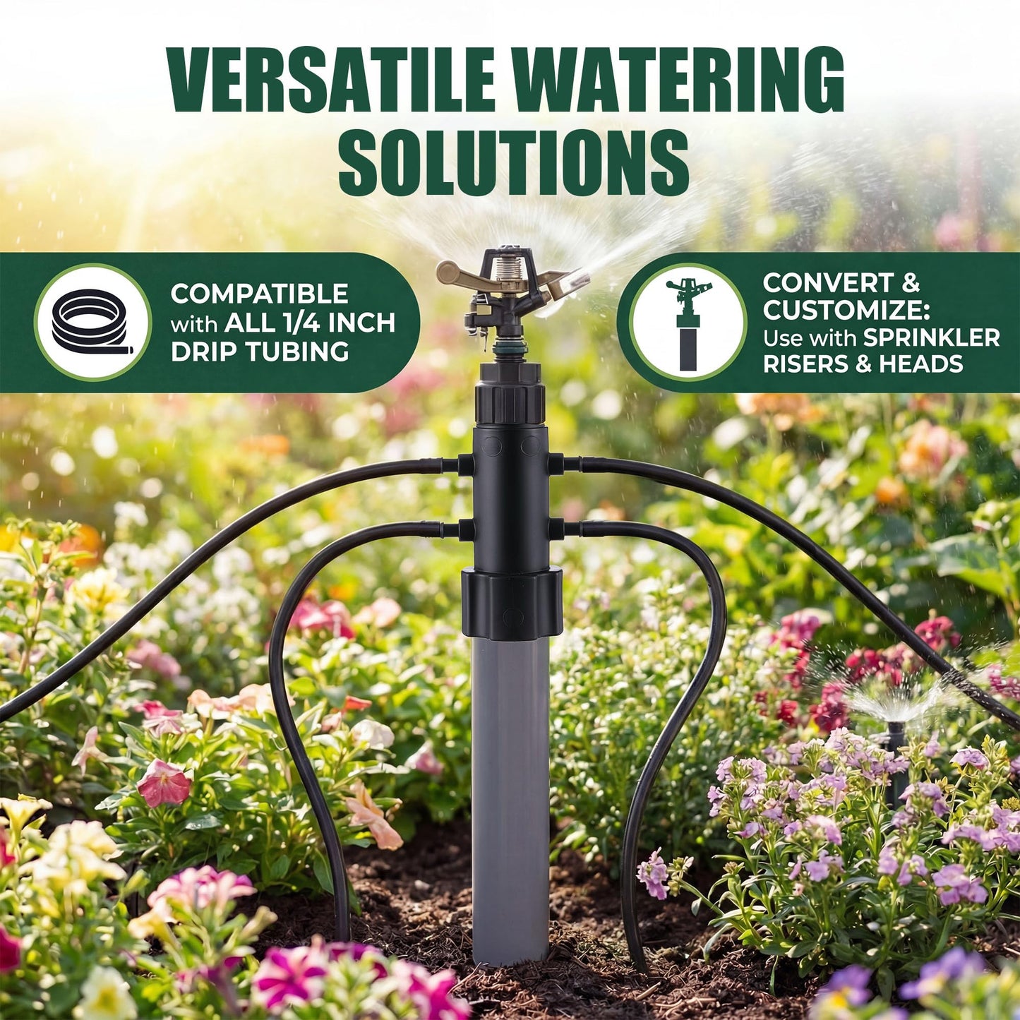 Gulfmew 5 Pack 4 Port Drip Irrigation Manifold with Filter, Drip Irrigation Riser Adapter, Watering Manifold for Gardening Systems, 1/2" Female Pipe Thread x 1/2" Male Pipe Thread x 1/4" Barbed End