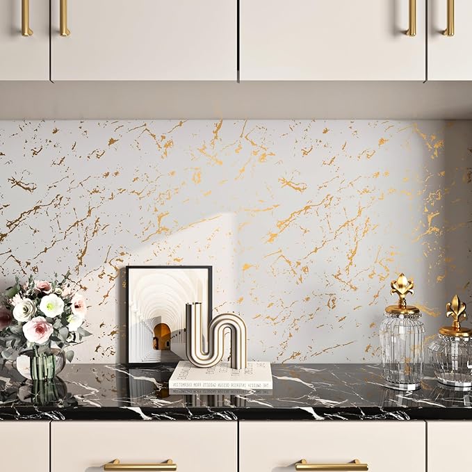FunStick Modern Gold White Wallpaper Peel and Stick Wallpaper Thick Off White