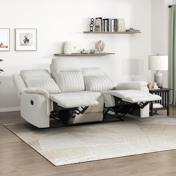 Lexicon Manual Double Reclining Sofa, Polished Microfiber Upholstered 3 Seater