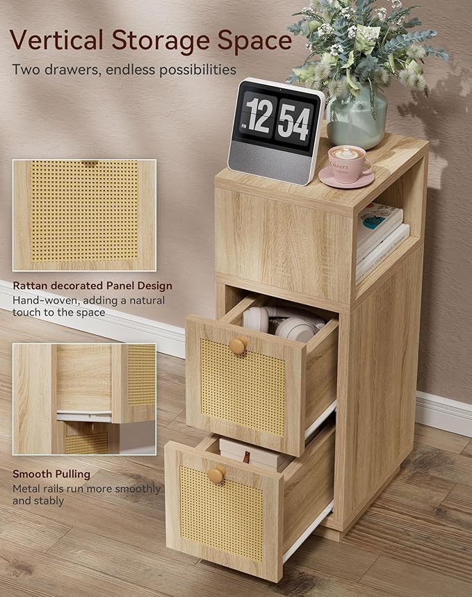 YMYNY Rattan Nightstands Set of 2, Boho Bedside Table