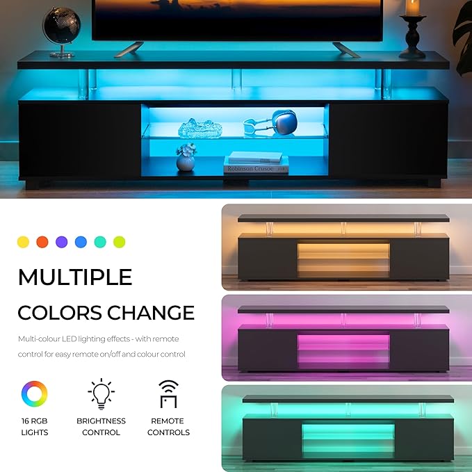 Cubehom Black TV Stand, Glass TV Stands