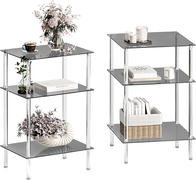 Tempered Glass Side Tables Set of 2 Acrylic End Table