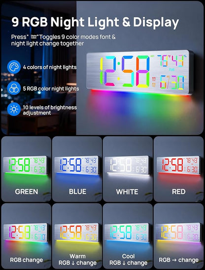 18.5" Large Digital Wall Clock with Remote Control, Big LED Display Digital Clocks with Night Light, Alarm, DST, Temp, Date for Living Room, Bedroom, Office, Classroom, Gifts for Seniors(Silver)