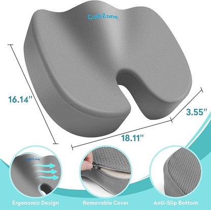 Office Chair Seat Cushion, Cooling Gel Enhanced Memory Foam Cushion for Long Sitting - Back, Sciatica, Coccyx, Tailbone Pain Relief Pillow - for Office, Gaming, Car, Wheelchair - Light Grey, X-Large