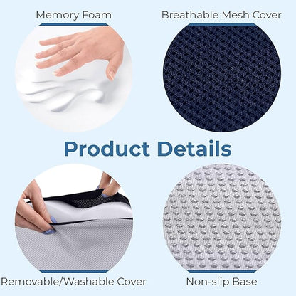 5 STARS UNITED Seat Cushion for Tailbone Pain Relief – Memory Foam Cushion for Coccyx, Hip, Sciatica & Post-Surgery Recovery – Wheelchair, Car, Desk, Gaming & Office Chairs, Blue, X-Large