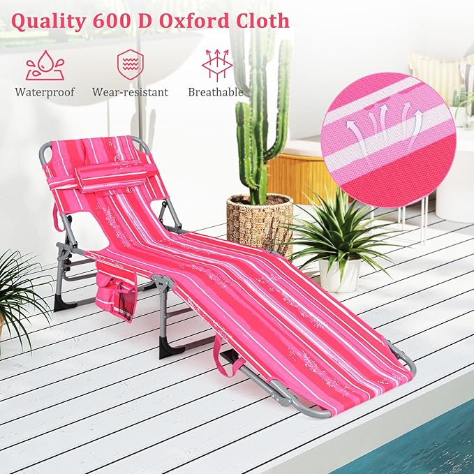 Goplus Tanning Chair, Folding Adjustable Patio Lounge Chair