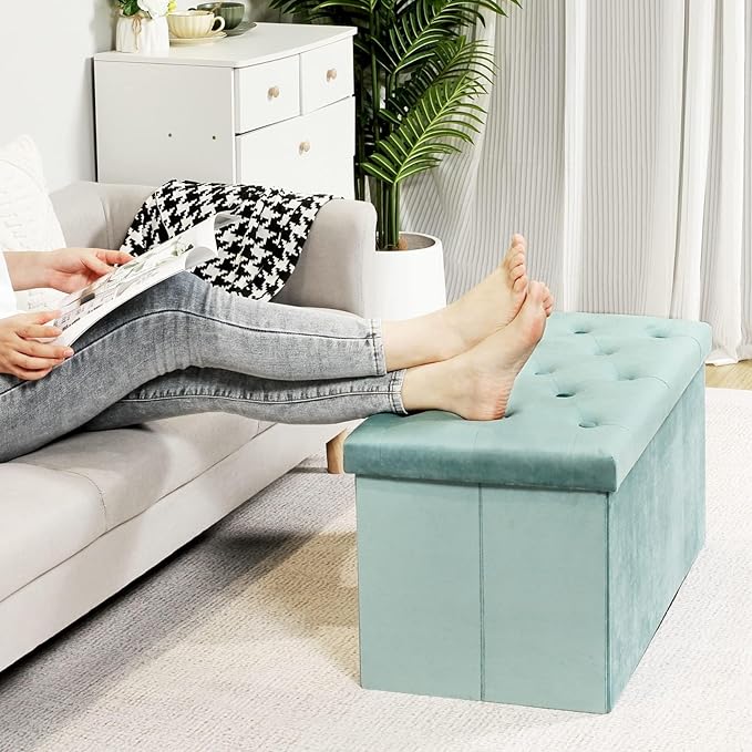 B FSOBEIIALEO Folding Storage Ottoman, Long Ottomans Shoes Bench, Velvet