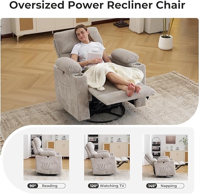 Rocking Chair Nursery with Adjustable Armrests, Electric Glider Recliner
