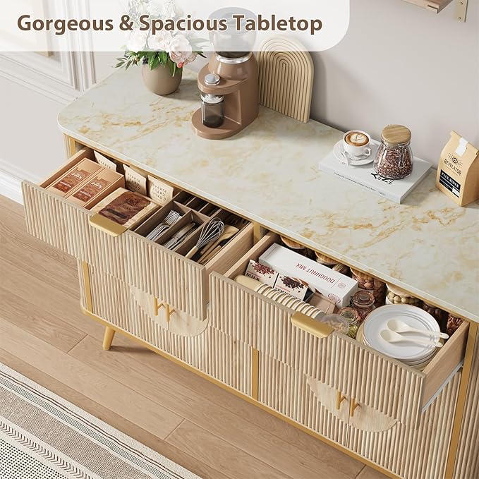 47.2" Buffet Storage Cabinet, Modern Fluted Coffee Bar Station