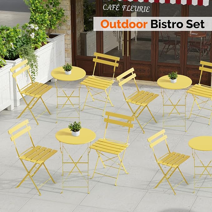 VINGLI Outdoor Folding Bistro Table and Chairs Set of 2, 3-Piece Bistro Set