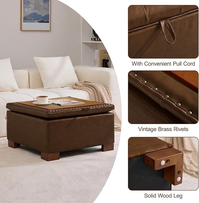 WUTUTUEE 30" Faux Leather Square Storage Ottoman