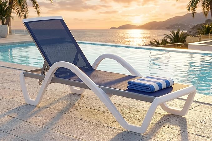 PURPLE LEAF Patio Chaise Lounge Chair Outdoor Plastic Textilene Sun Bathing