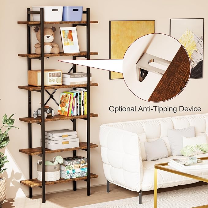 6 Tiers Bookshelf Organizer Industrial Shelf, Modern Open Display Storage