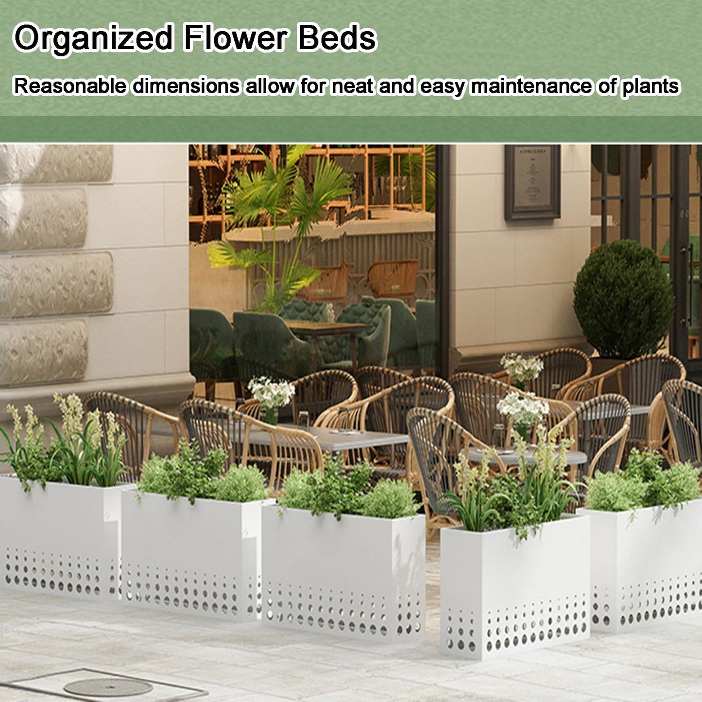 YJEUZCD Metal Planter for Outdoor Plants, Rectangular Spliced Flower Box Partitions, Commercial Restaurant Dining Table Low Fence, Garden Screen Divider(White,120x60cm/47.2x23.6in)