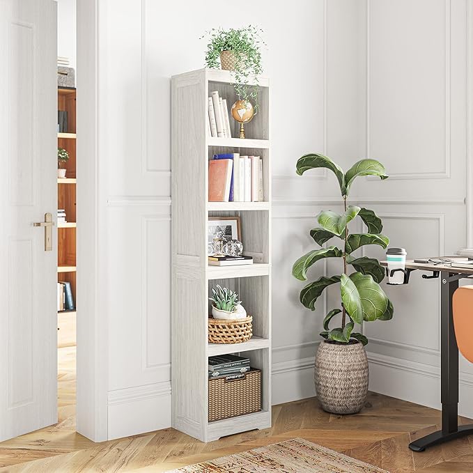 LINSY HOME 5-Shelf Bookcase, Narrow Bookshelves Floor Standing Display Storage