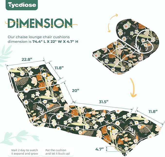 Outdoor Chaise Lounge Chair Cushion Set of 4, Waterproof 74.4 x 22 x 4.7 Inches