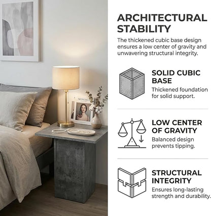 HNY Small Square Side Table Grey Wood Bedside Table 20" Modern End Table Concrete Texture Finish for Living Room, Reception Room, Home Office,Industrial Minimalist