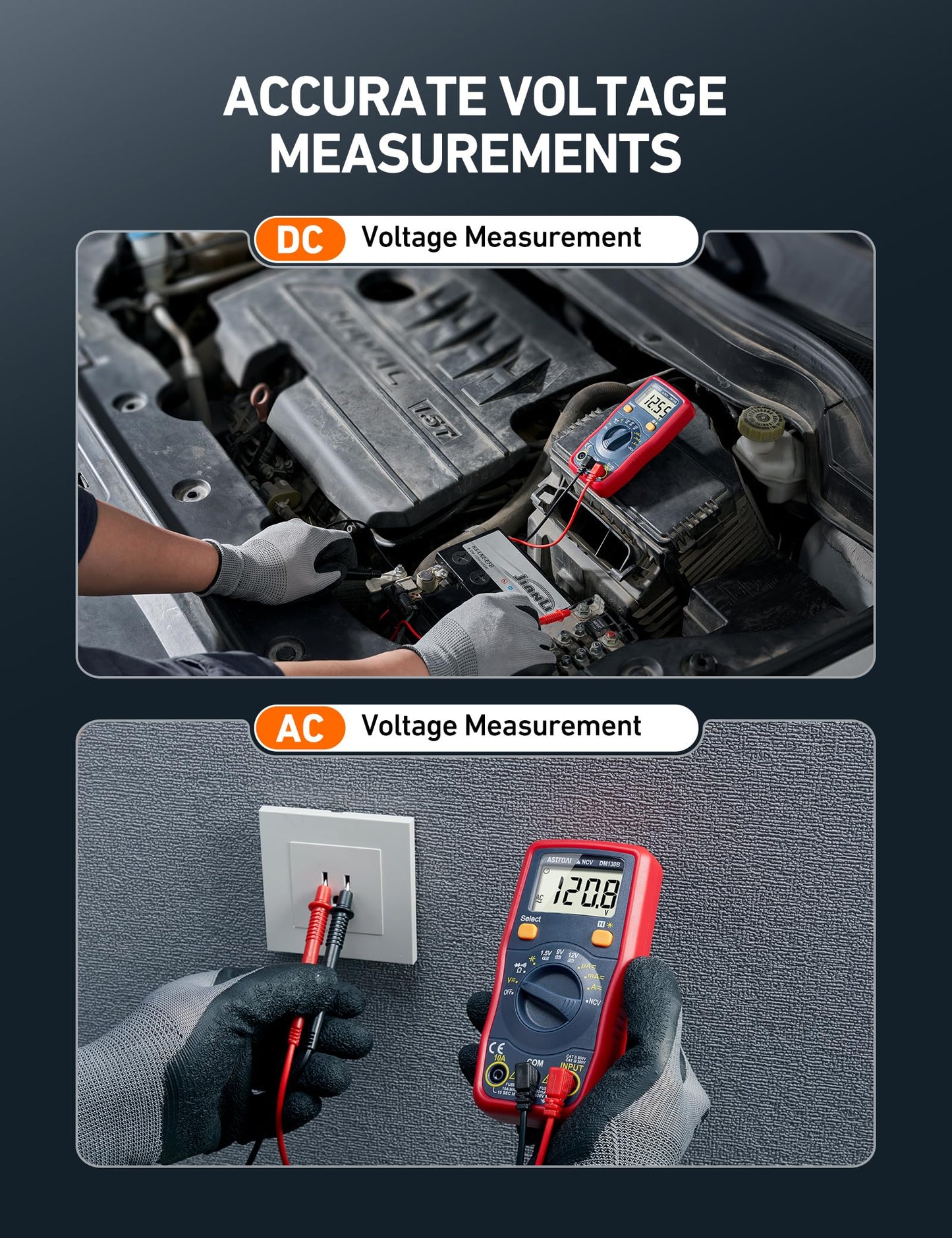 AstroAI Digital Multimeter, Voltmeter 1.5v/9v/12v Battery Voltage Tester Auto-Ranging/Ohmmeter/DMM with NCV Function, Accurately Measures Voltage Current Amp Resistance Capacitance