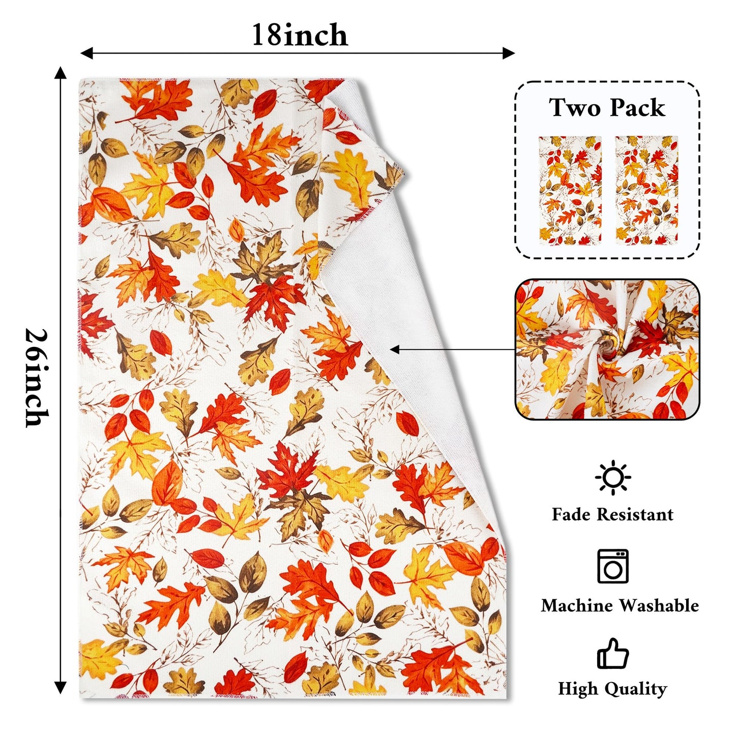 thmasamwr Kitchen Towels Dish Towel 18x26 Inch Maple Leaves Kitchen Towel for Cleaning Cute Home Decor Absorbent Reusable Farmhouse Tea Towel Decorative Set of 2