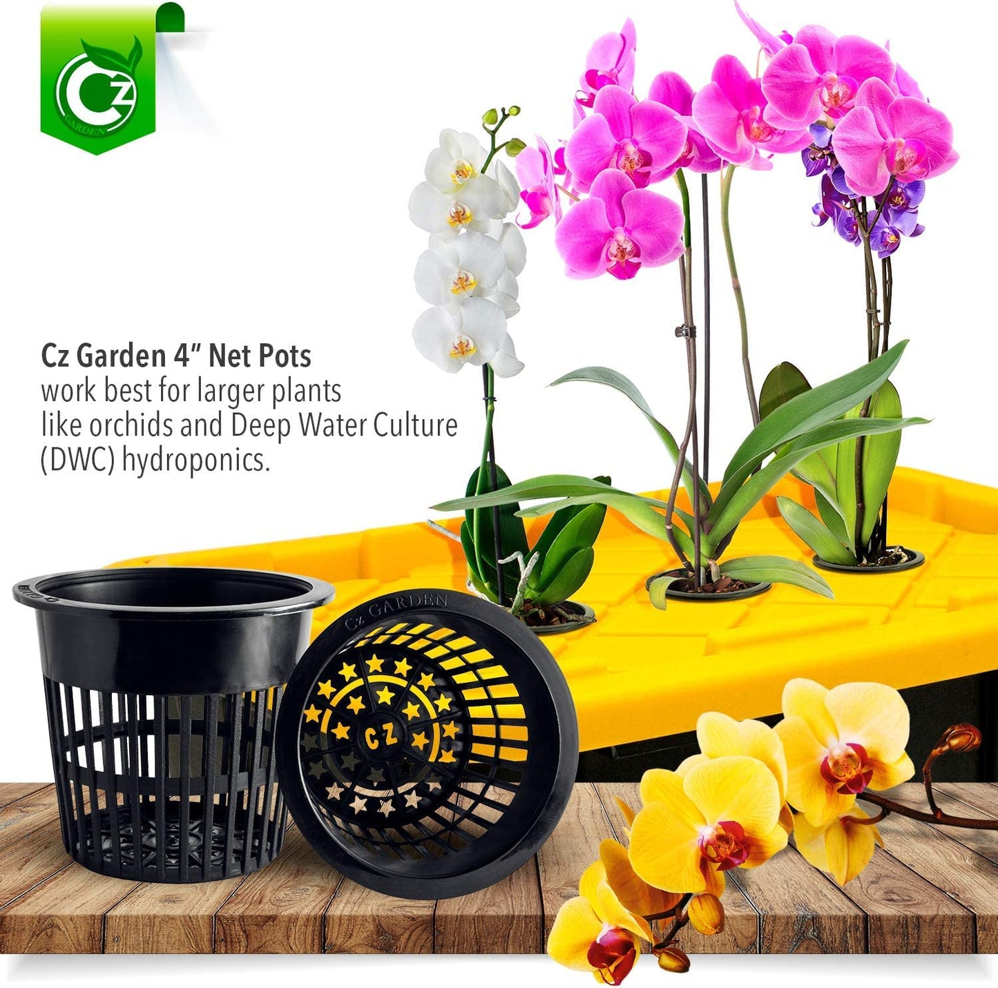 4 inch Net Pots Cz Garden All Star Round Heavy Duty Net Cups WIDE LIP Design - Orchids, Aquaponics, Hydroponics Slotted Mesh
