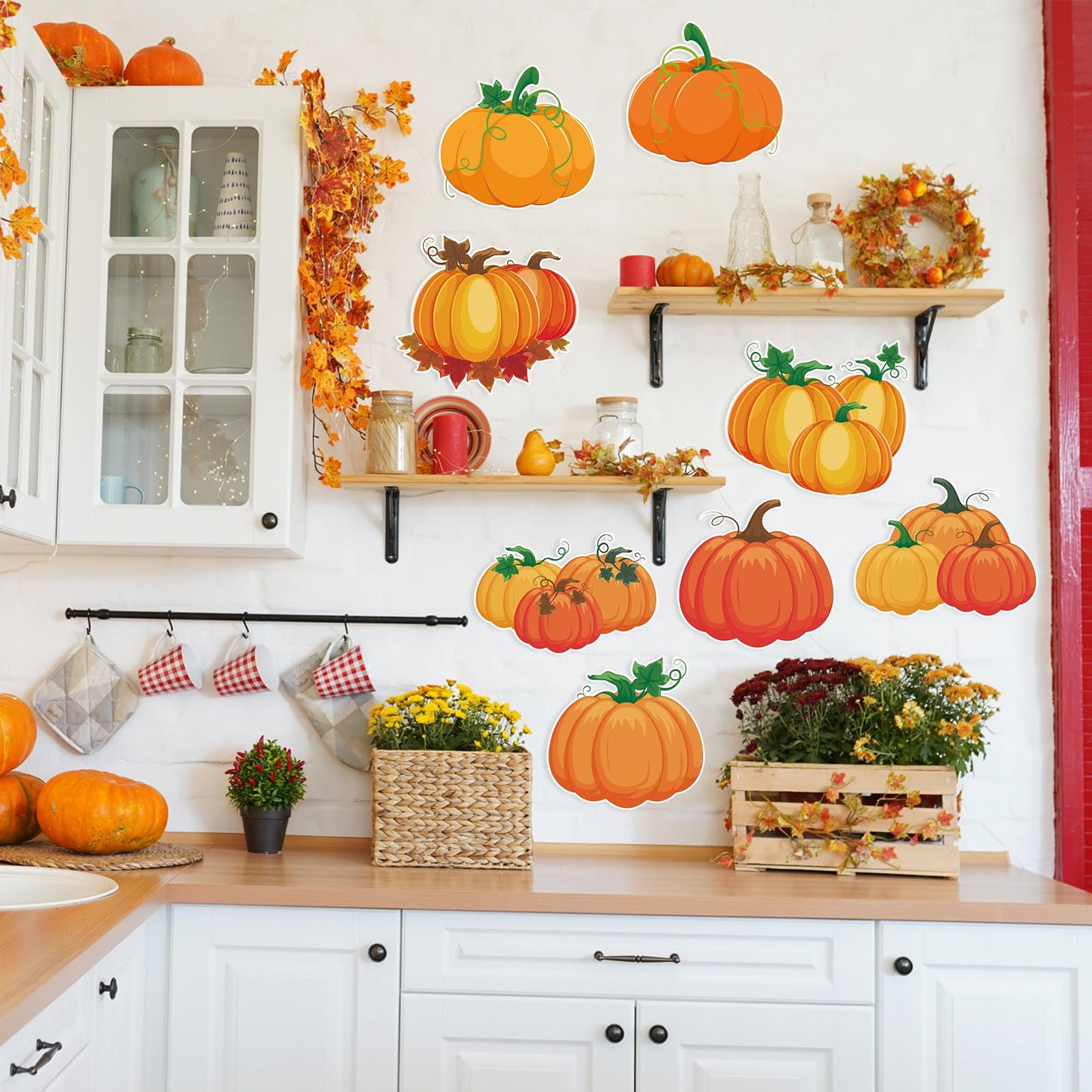 Arosche Fall Yard Signs with Stakes 8pcs Happy Fall Thanksgiving Decorations Outdoor Orange Pumpkins Harvest Garden Wall Porch Signs Seasonal Holiday Party Supplies Lawn Yard Decorations