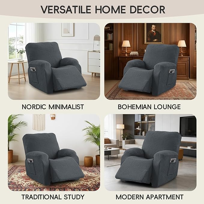 Recliner Chair Covers, 4-Piece Stretch Geometric Strokes Jacquard Reclining