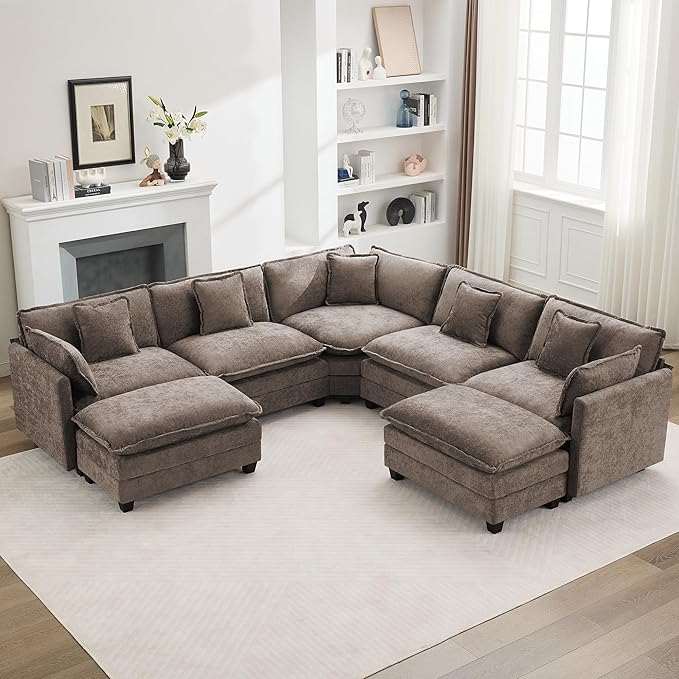 113'' V Shaped Cloud Sectional Sofa, Oversized Deep Seat Couches