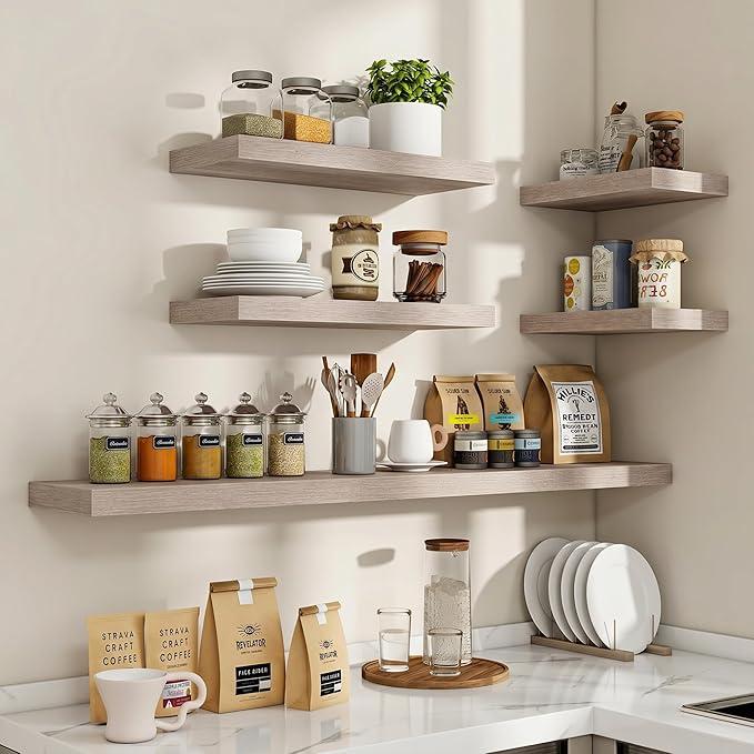 Acovy 24 Inch Floating Shelves, 3D Textured Wood Grain, Wooden Shelves