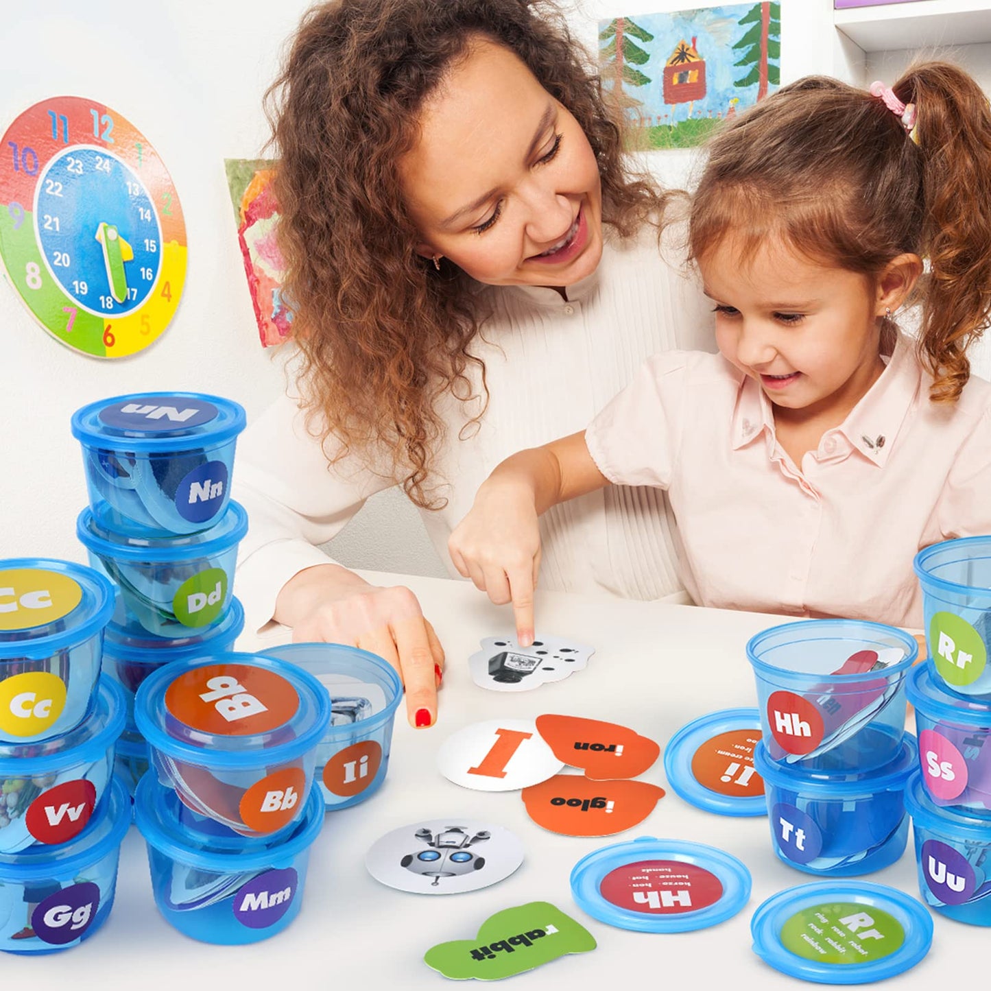 Joyreal 271 PCS Alphabet Learning Toys for Toddlers 3-5, 26 Alphabet Soup Sorters with 245 Flash Cards, Montessori Preschool Classroom Must Haves, Early Letter Sounds Recognition Activities