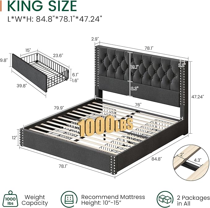LARMACE King Size Bed Frame