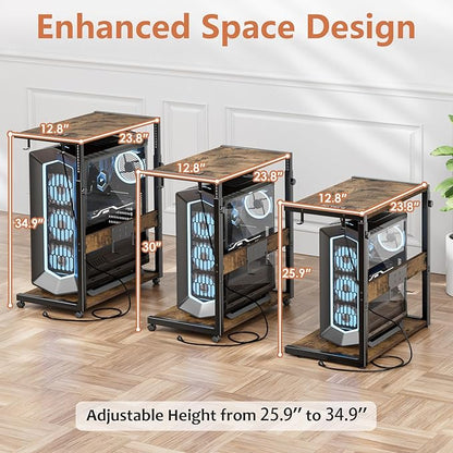 JANE EYRE Computer Tower Stand - Adjustable PC Tower Stand with Charging Station CPU Holder with Wheels for Home Office Gaming, Upgraded Large Size 25.9" to 34.9" Height
