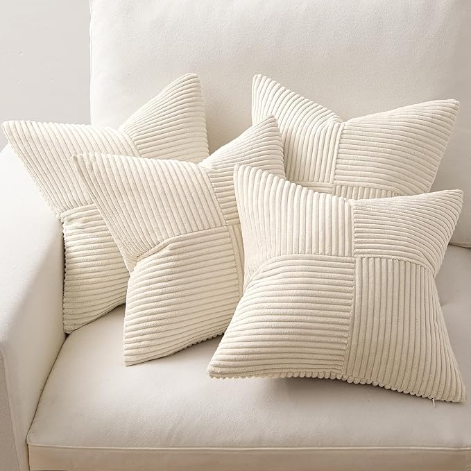 MIULEE Beige Throw Pillow Covers 18x18 Inch Set of 4 Boho Patchwork Cushion